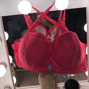 Torrid coral white polka dot bow swim top